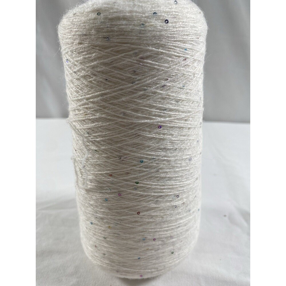 Fancy Cone Yarn Spool Yarn White Rainbow Sequins 240g Net Weight #746